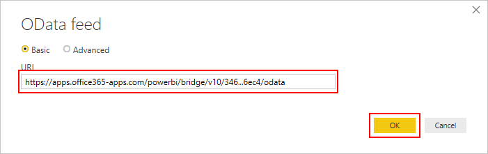 Invantive Bridge Online の OData URL を設定する。