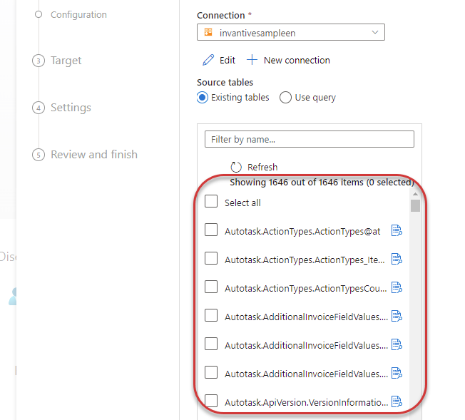 Vyberte tabulky DocumentCloud a jejich zpracování v Microsoft Azure Data Factory