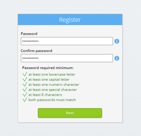 Enter two identical passwords.