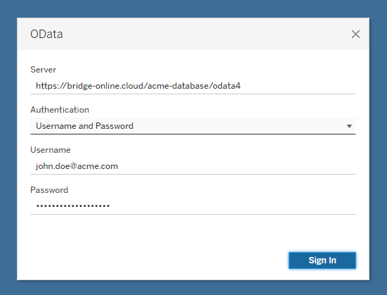 OData URL for QuickBooks Online with log on credentials
