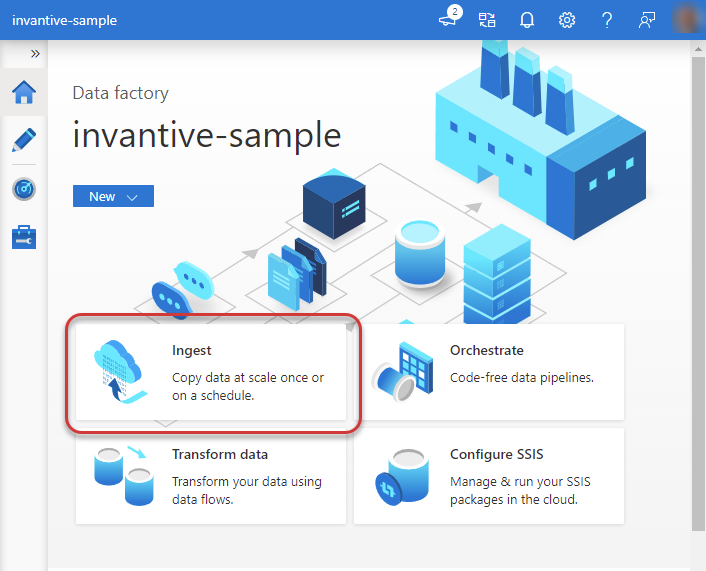 Microsoft Azure Data Factoryのアクティビティ「Ingest」を使用してMinoxデータをコピーします。