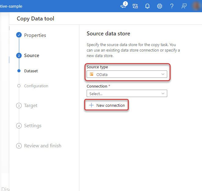Microsoft Azure Data Factory への PipeDrive の OData 接続。