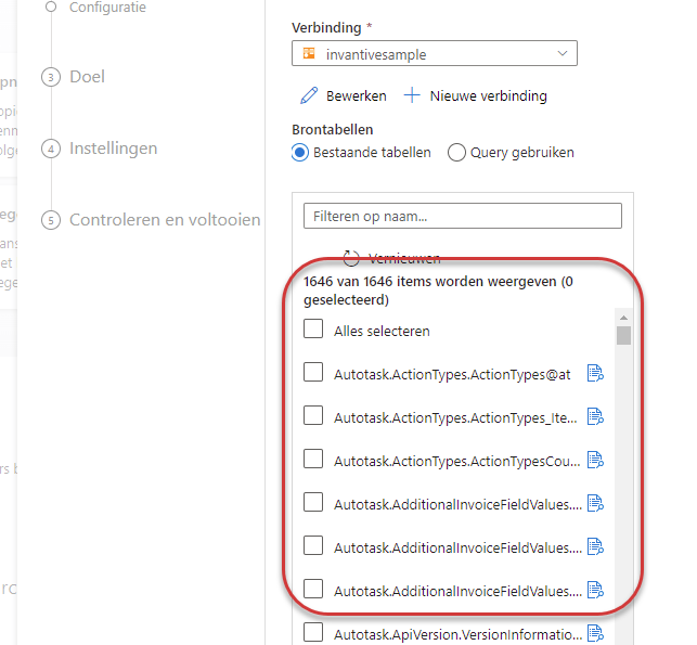 Selecteer Loket.nl tabellen en verwerk ze in Microsoft Azure Data Factory